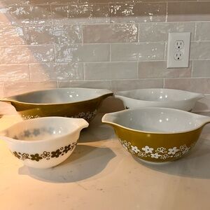 VTG Pyrex Green Spring Blossom Crazy Daisy Cinderella Mixing Bowl Set